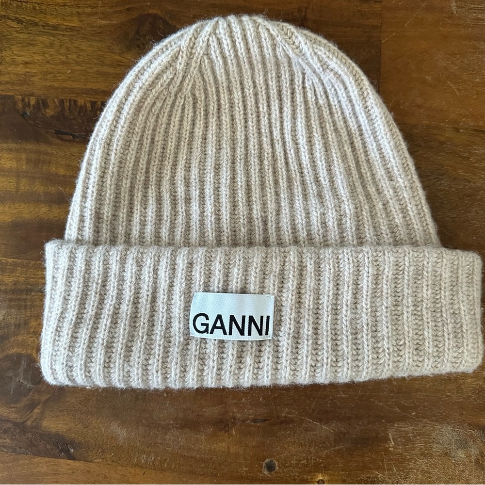 GANNI Soft Beige Wool Knit Hat Beanie OS